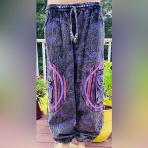 Purple and Black Patterned Pants with Pockets